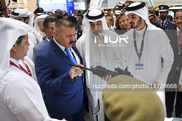 Sheikh Khalifa bin Hamad bin Khalifa Al Thani, Qatar's Minister of Interior, and Abdul-Amir al-Shammari, Iraq's Minister of Interior, look a...