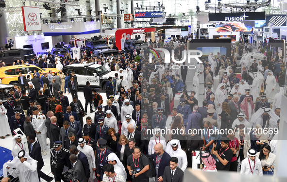 A general view shows people visiting after the opening ceremony of the 15th edition of the Milipol Qatar 2024 Exhibition and Conference in D...