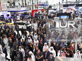 A general view shows people visiting after the opening ceremony of the 15th edition of the Milipol Qatar 2024 Exhibition and Conference in D...