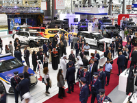 A general view shows people visiting after the opening ceremony of the 15th edition of the Milipol Qatar 2024 Exhibition and Conference in D...