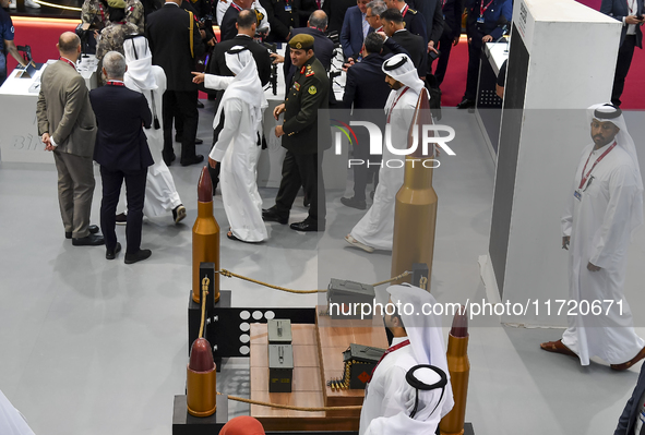 A general view shows people visiting after the opening ceremony of the 15th edition of the Milipol Qatar 2024 Exhibition and Conference in D...