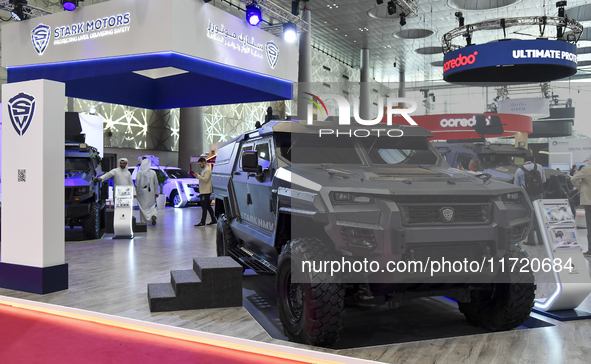 A Stark HMV armored vehicle is displayed at the 15th edition of the Milipol Qatar 2024 Exhibition and Conference in Doha, Qatar, on October...