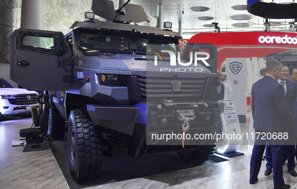 A Stark HMV armored vehicle is displayed at the 15th edition of the Milipol Qatar 2024 Exhibition and Conference in Doha, Qatar, on October...