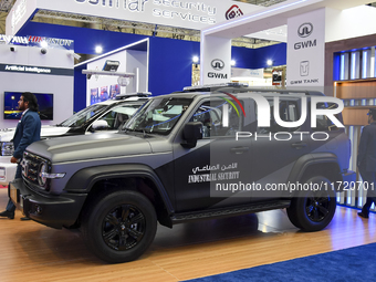 An industrial security vehicle is displayed at the 15th edition of the Milipol Qatar 2024 Exhibition and Conference in Doha, Qatar, on Octob...