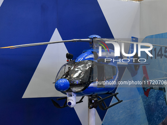 A photo shows an Airbus Helicopters H145 at the 15th edition of the Milipol Qatar 2024 Exhibition and Conference in Doha, Qatar, on October...