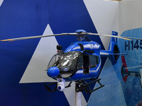 A photo shows an Airbus Helicopters H145 at the 15th edition of the Milipol Qatar 2024 Exhibition and Conference in Doha, Qatar, on October...