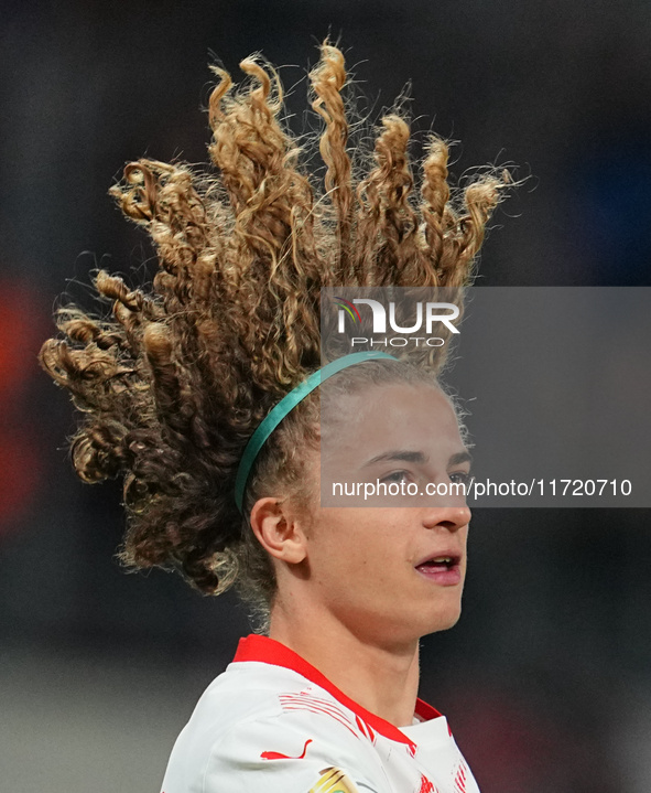 Viggo Gebel of Leipzig looks on during the DFB Cup  Second Round match between RB Leipzig and FC St. Pauli at Red Bull arena, Leipzig, Germa...