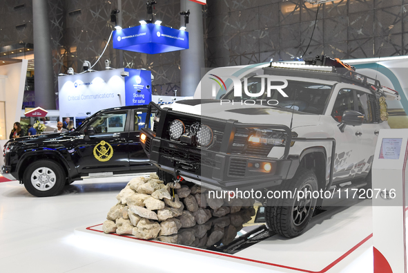 Toyota special security vehicles are displayed at the 15th edition of the Milipol Qatar 2024 Exhibition and Conference in Doha, Qatar, on Oc...