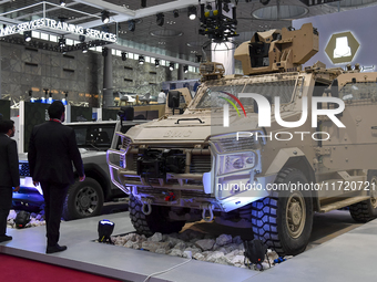 A BMC armored vehicle is displayed at the 15th edition of the Milipol Qatar 2024 Exhibition and Conference in Doha, Qatar, on October 29, 20...