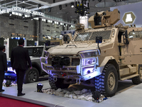 A BMC armored vehicle is displayed at the 15th edition of the Milipol Qatar 2024 Exhibition and Conference in Doha, Qatar, on October 29, 20...