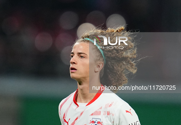 Viggo Gebel of Leipzig looks on during the DFB Cup  Second Round match between RB Leipzig and FC St. Pauli at Red Bull arena, Leipzig, Germa...