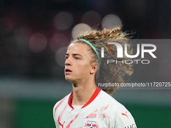 Viggo Gebel of Leipzig looks on during the DFB Cup  Second Round match between RB Leipzig and FC St. Pauli at Red Bull arena, Leipzig, Germa...