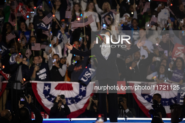 Vice President Kamala Harris receives a rock star's welcome as she walks on stage to deliver what her campaign billed as her “closing argume...