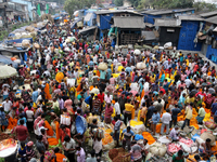 The main flower wholesale market in Kolkata, India, is overcrowded ahead of the Diwali and Kali Puja Festival on October 30, 2024. (