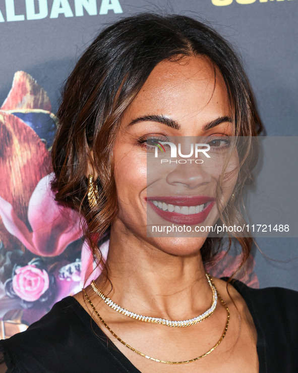 Zoe Saldana arrives at The French American Film Festival - Opening Night Premiere Of Netflix's 'Emilia Perez' held at the Directors Guild of...