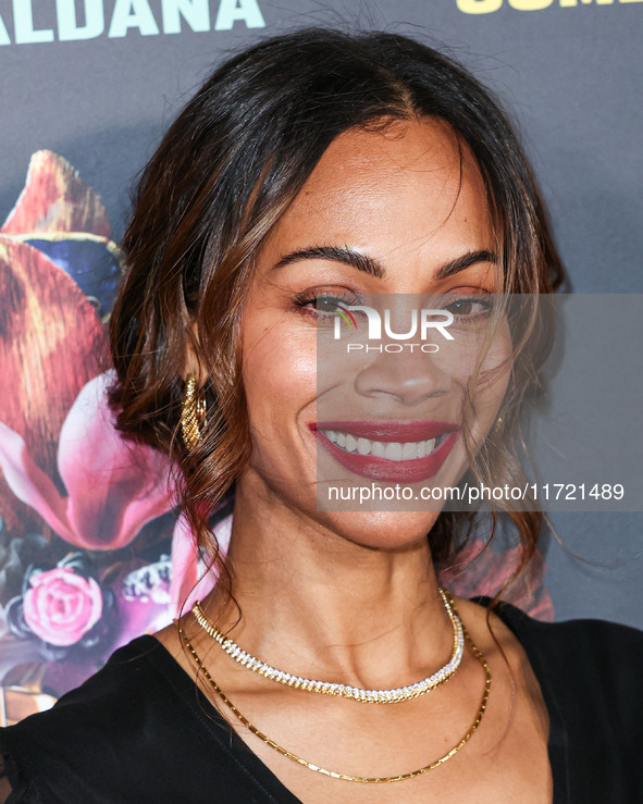 Zoe Saldana arrives at The French American Film Festival - Opening Night Premiere Of Netflix's 'Emilia Perez' held at the Directors Guild of...