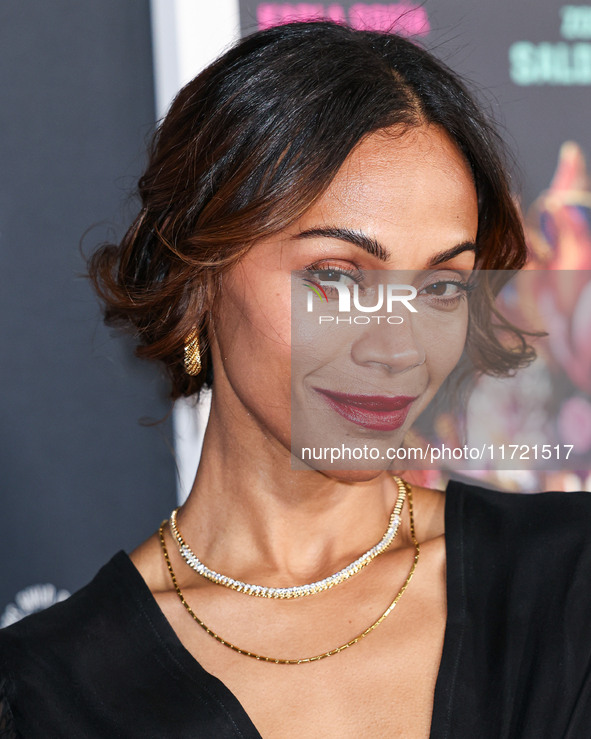 Zoe Saldana arrives at The French American Film Festival - Opening Night Premiere Of Netflix's 'Emilia Perez' held at the Directors Guild of...