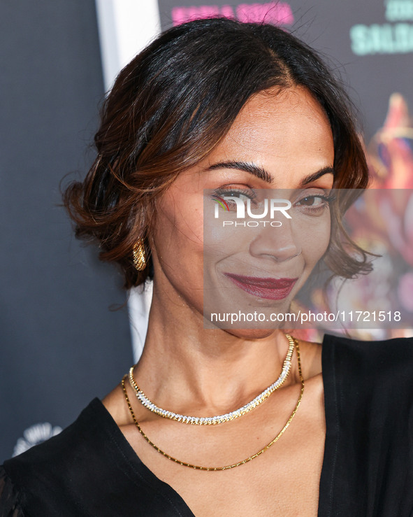 Zoe Saldana arrives at The French American Film Festival - Opening Night Premiere Of Netflix's 'Emilia Perez' held at the Directors Guild of...