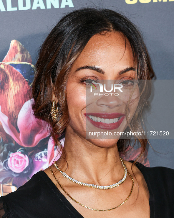 Zoe Saldana arrives at The French American Film Festival - Opening Night Premiere Of Netflix's 'Emilia Perez' held at the Directors Guild of...