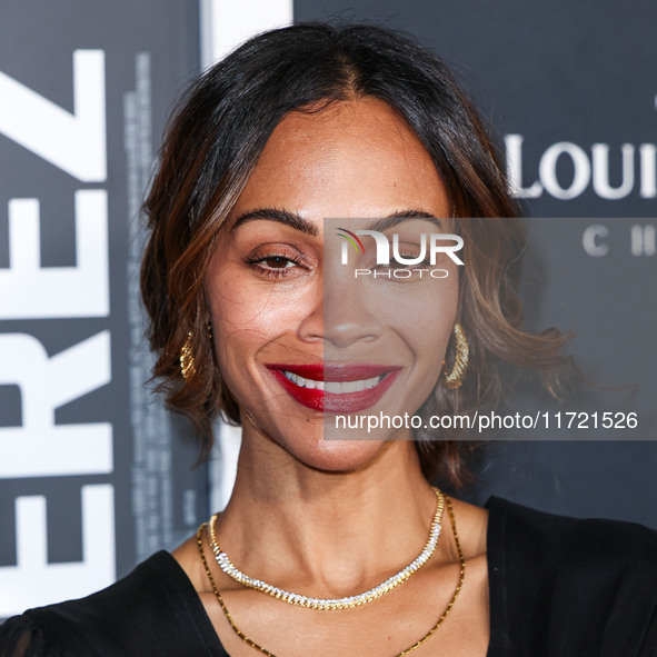 Zoe Saldana arrives at The French American Film Festival - Opening Night Premiere Of Netflix's 'Emilia Perez' held at the Directors Guild of...