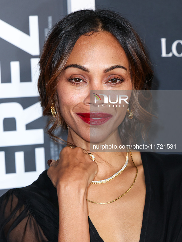 Zoe Saldana arrives at The French American Film Festival - Opening Night Premiere Of Netflix's 'Emilia Perez' held at the Directors Guild of...