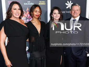 Karla Sofia Gascon, Zoe Saldana, Selena Gomez and Ted Sarandos arrive at The French American Film Festival - Opening Night Premiere Of Netfl...