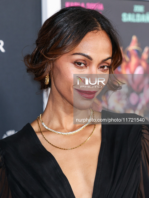 Zoe Saldana arrives at The French American Film Festival - Opening Night Premiere Of Netflix's 'Emilia Perez' held at the Directors Guild of...