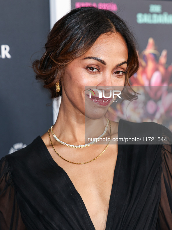 Zoe Saldana arrives at The French American Film Festival - Opening Night Premiere Of Netflix's 'Emilia Perez' held at the Directors Guild of...