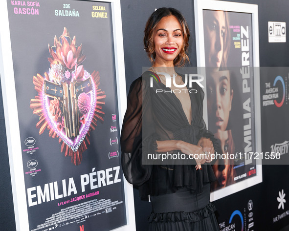 Zoe Saldana arrives at The French American Film Festival - Opening Night Premiere Of Netflix's 'Emilia Perez' held at the Directors Guild of...