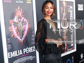 Zoe Saldana arrives at The French American Film Festival - Opening Night Premiere Of Netflix's 'Emilia Perez' held at the Directors Guild of...