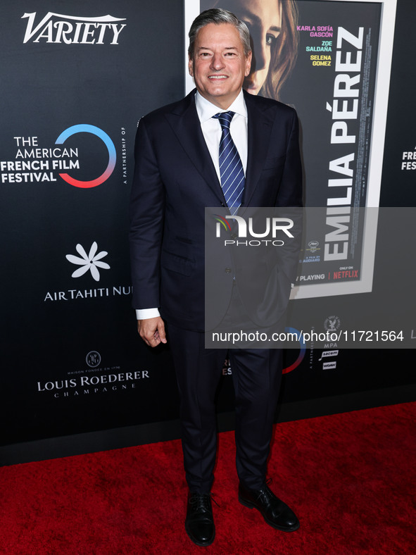 Ted Sarandos arrives at The French American Film Festival - Opening Night Premiere Of Netflix's 'Emilia Perez' held at the Directors Guild o...