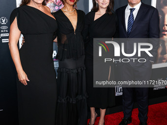 Karla Sofia Gascon, Zoe Saldana, Selena Gomez and Ted Sarandos arrive at The French American Film Festival - Opening Night Premiere Of Netfl...