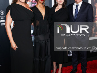 Karla Sofia Gascon, Zoe Saldana, Selena Gomez and Ted Sarandos arrive at The French American Film Festival - Opening Night Premiere Of Netfl...