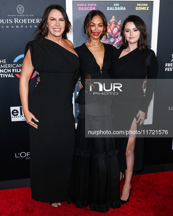 Karla Sofia Gascon, Zoe Saldana and Selena Gomez arrive at The French American Film Festival - Opening Night Premiere Of Netflix's 'Emilia P...