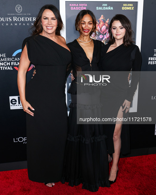 Karla Sofia Gascon, Zoe Saldana and Selena Gomez arrive at The French American Film Festival - Opening Night Premiere Of Netflix's 'Emilia P...