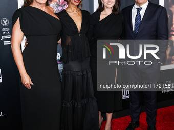 Karla Sofia Gascon, Zoe Saldana, Selena Gomez and Ted Sarandos arrive at The French American Film Festival - Opening Night Premiere Of Netfl...