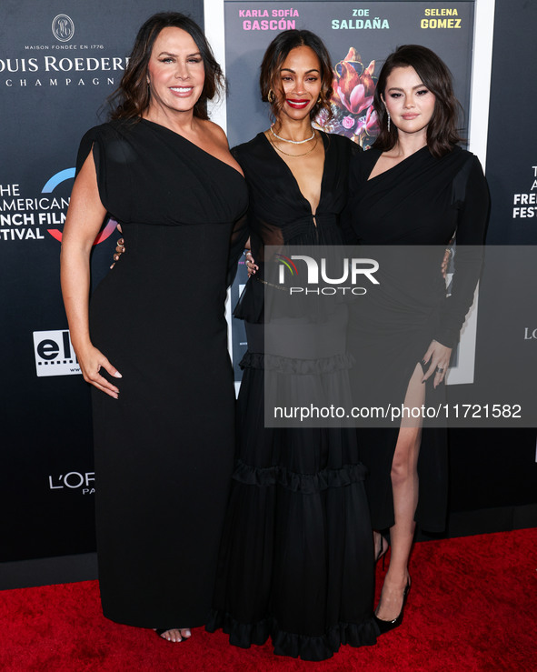 Karla Sofia Gascon, Zoe Saldana and Selena Gomez arrive at The French American Film Festival - Opening Night Premiere Of Netflix's 'Emilia P...