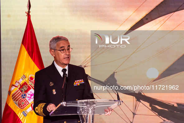 The Chief of Staff of the Spanish Navy, Admiral General Antonio Pineiro, speaks during the presentation of the XCVII training cruise of the...