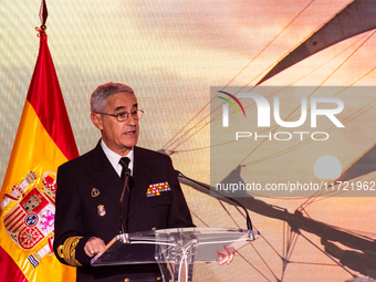 The Chief of Staff of the Spanish Navy, Admiral General Antonio Pineiro, speaks during the presentation of the XCVII training cruise of the...