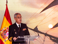 The Chief of Staff of the Spanish Navy, Admiral General Antonio Pineiro, speaks during the presentation of the XCVII training cruise of the...