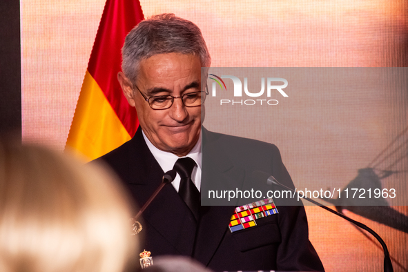 The Chief of Staff of the Spanish Navy, Admiral General Antonio Pineiro, speaks during the presentation of the XCVII training cruise of the...