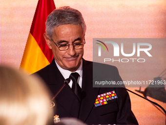 The Chief of Staff of the Spanish Navy, Admiral General Antonio Pineiro, speaks during the presentation of the XCVII training cruise of the...