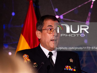 Captain Luis Carreras-Presas, Commanding Officer of the training ship Juan Sebastian de Elcano, presents the details of the XCVII training c...