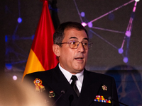 Captain Luis Carreras-Presas, Commanding Officer of the training ship Juan Sebastian de Elcano, presents the details of the XCVII training c...