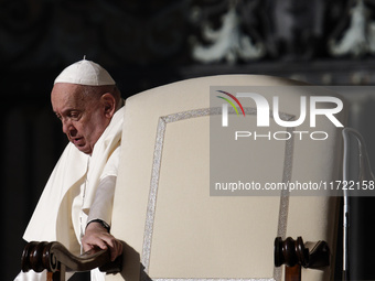 Pope Francis attends the weekly general audience at St Peter's Square in The Vatican on October 30, 2024. (