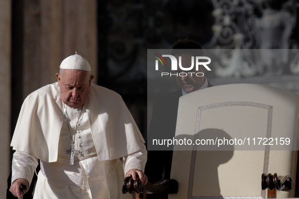 Pope Francis attends the weekly general audience at St Peter's Square in The Vatican on October 30, 2024. 