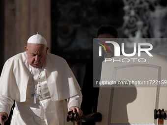 Pope Francis attends the weekly general audience at St Peter's Square in The Vatican on October 30, 2024. (