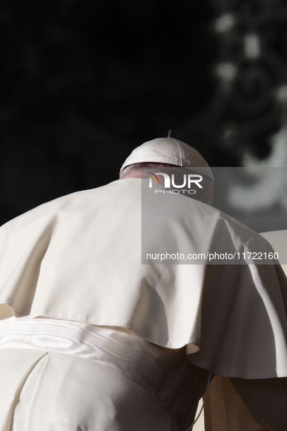 Pope Francis attends the weekly general audience at St Peter's Square in The Vatican on October 30, 2024. 