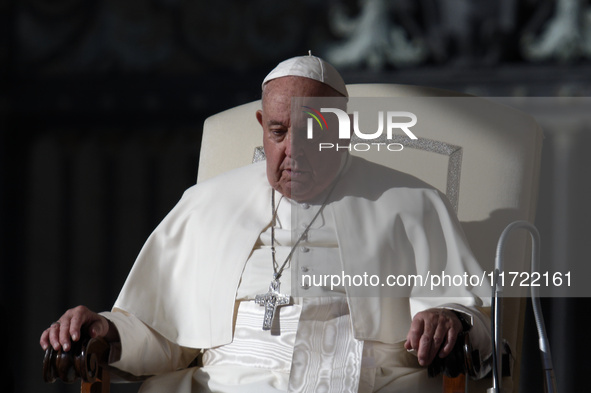 Pope Francis attends the weekly general audience at St Peter's Square in The Vatican on October 30, 2024. 