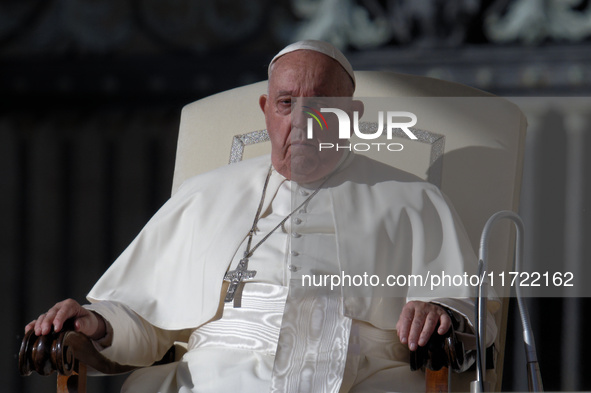 Pope Francis attends the weekly general audience at St Peter's Square in The Vatican on October 30, 2024. 